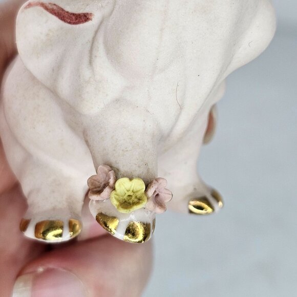 Vintage Walker Renaker Pink Bisque Elephant Figurine Gold Accents Flowers - Picture 12 of 13